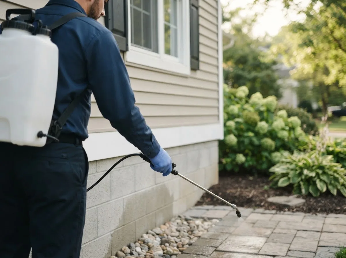 Pest control technician inspecting a home in Champlain, NY